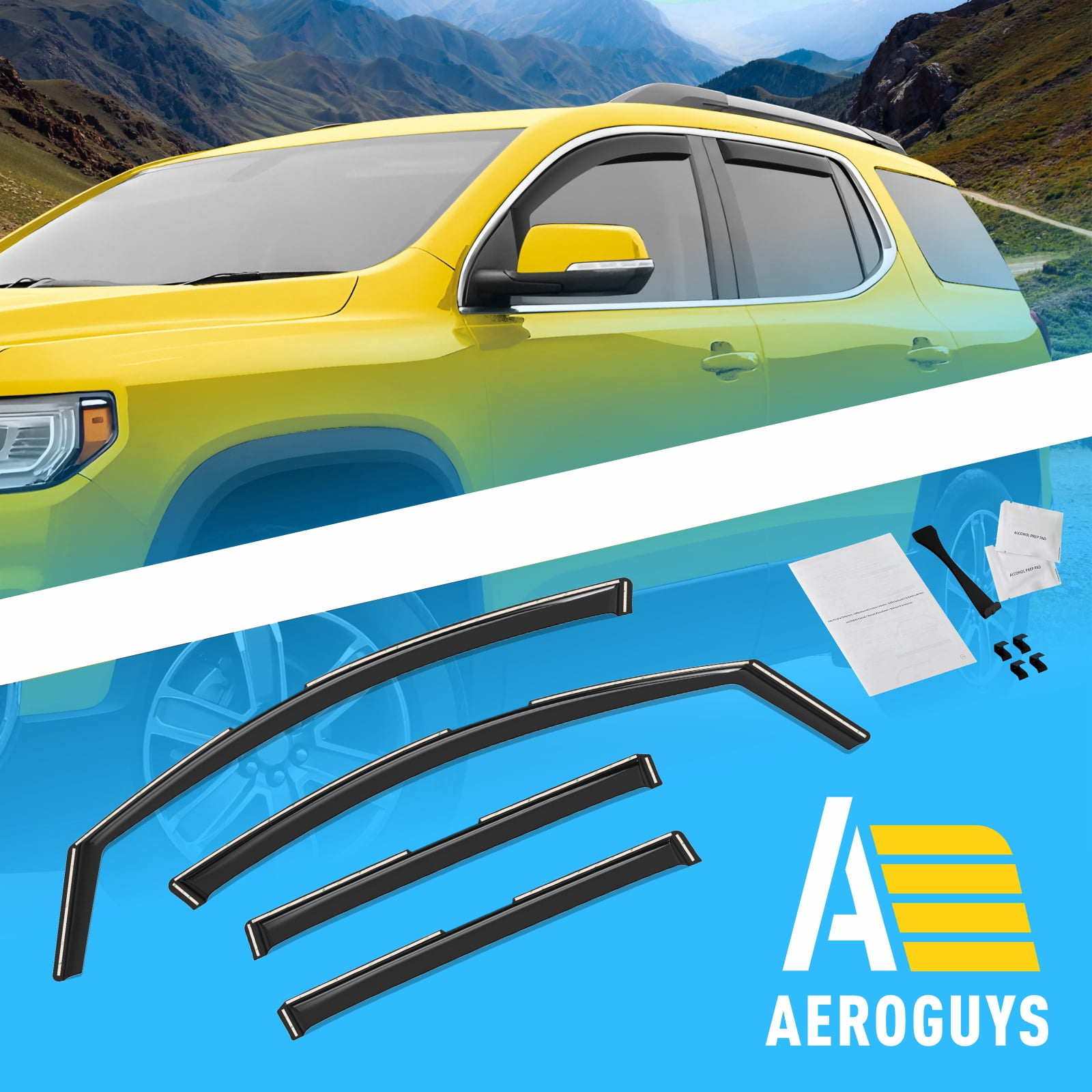 AEROGUYS Extra Durable Window Deflectors in-Channel Window Visors Rain Guards Fit for GMC Acadia 2017-2023, Sun Visors, Wind VentVisors, Exterior Car Accessories - 4 pcs. AG0475