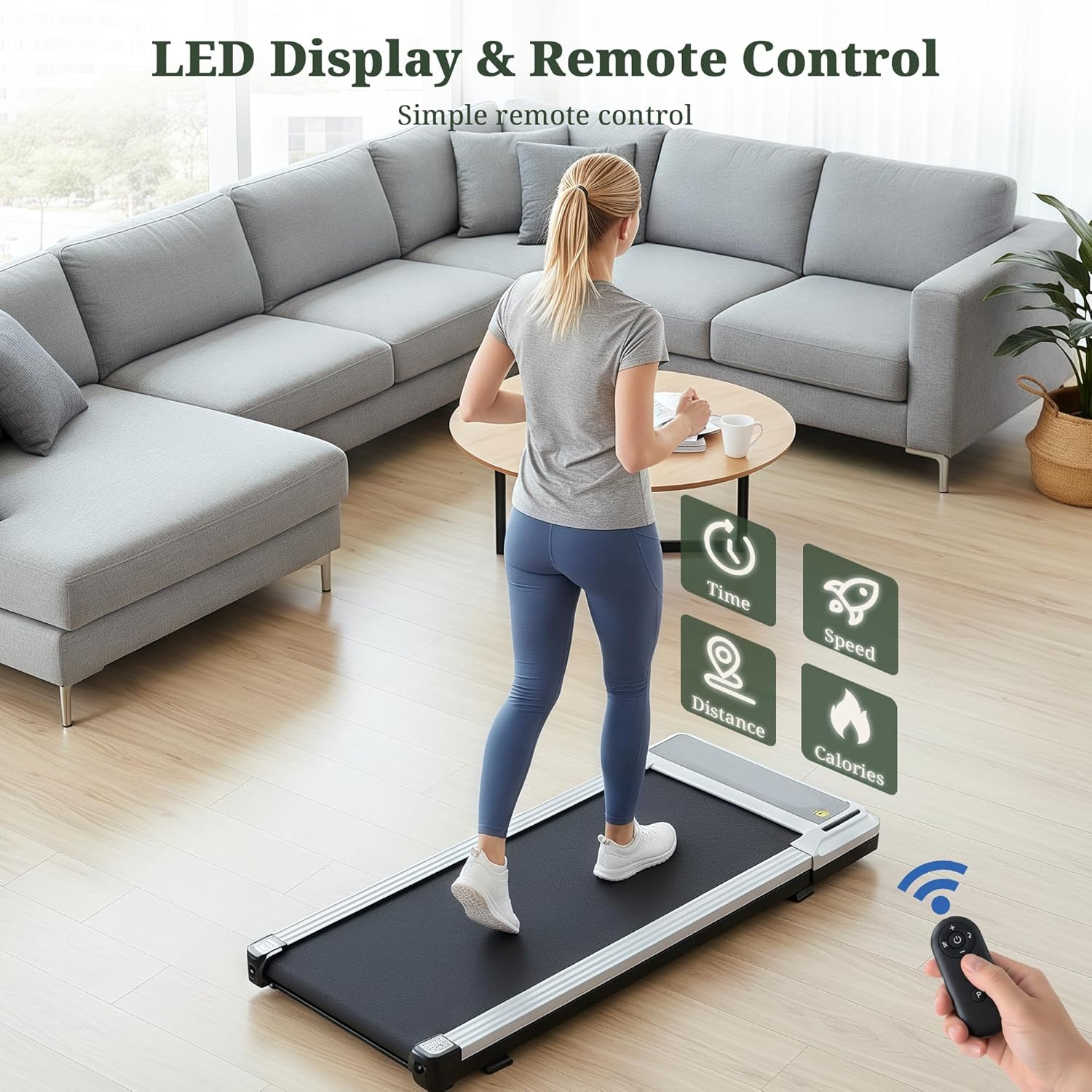 LIFERECORD Walking Pad Under Desk Treadmill - 1.75HP Ultra Quiet Portable Walking Machine with Smart App & Remote Control for Home Office, Silver