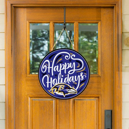 Baltimore Ravens 18 Happy Holidays Wooden Round Door Sign