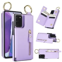 for Samsung Galaxy Note 20 Ultra Zipper Wallet Case, Premium Lychee Texture PU Leather Double Magnetic Clasp Flip Kickstand Credit Card Slots Shockproof Portable Metal Ring Hook Phone Case,Purple