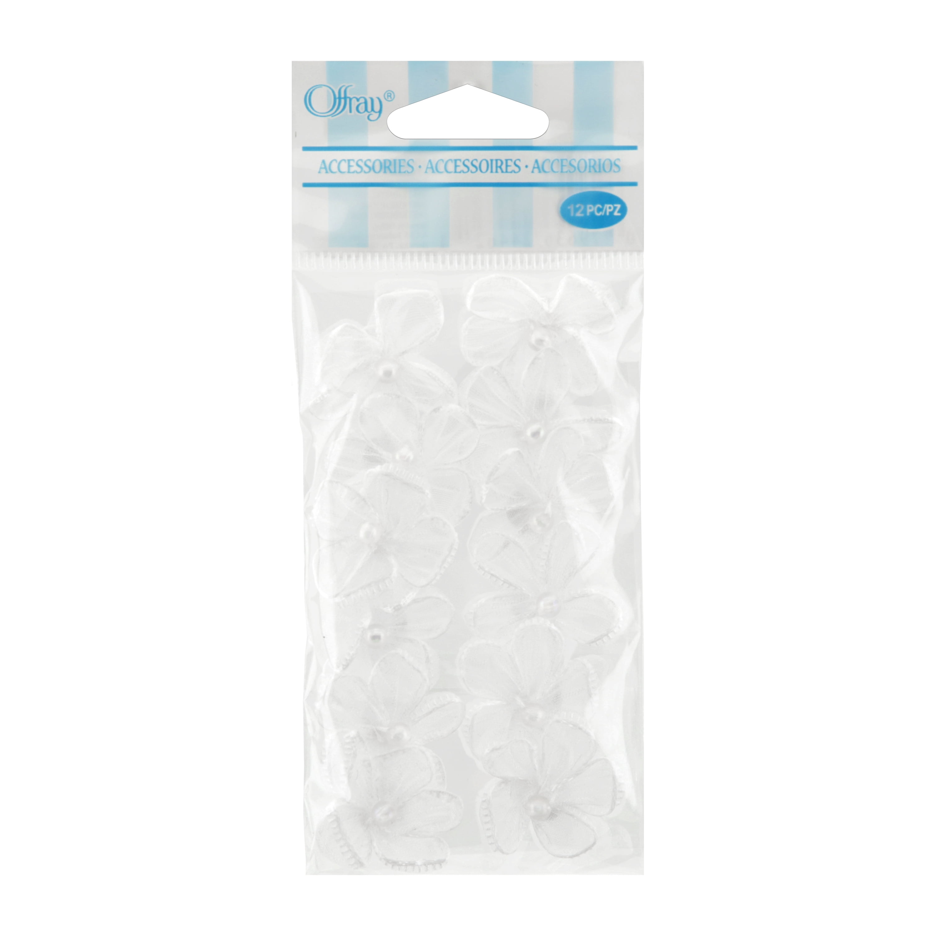 (2 pack) Offray Accessories, White 3/4 inch Value Pack 5 Petal Flower with Pearl Accessory, 30 Count