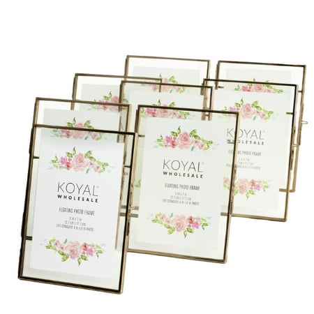 Koyal Wholesale Pressed Glass Floating Photo Frames 5 x 7 Frame, Antique Gold 8-Pack Use Horizontal or Vertical