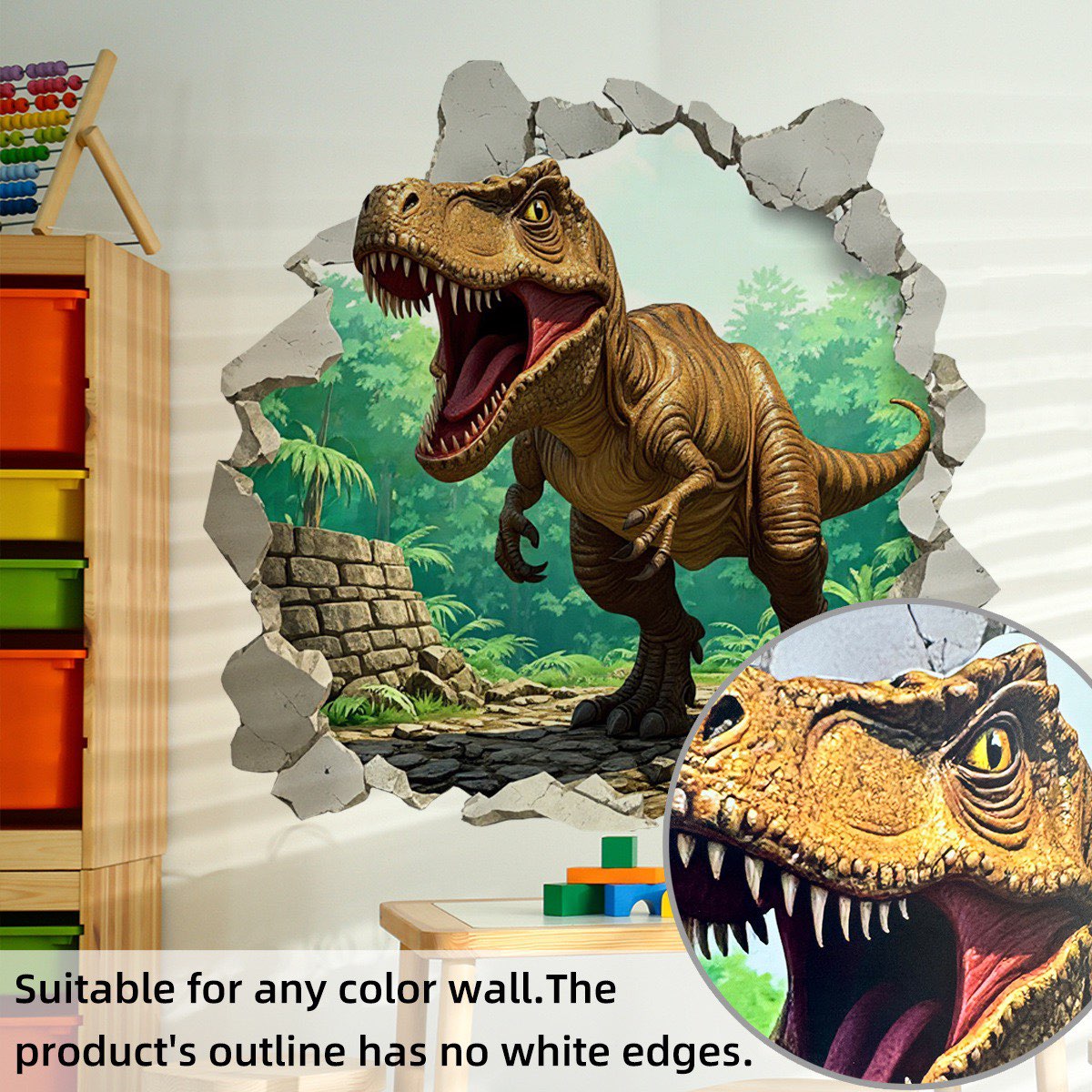 3D Dinosaur Wall Decals Break Through Large Dino Jungle Dinosaur Wall Stickers Peel and Stick Wall Art Decals for Boys Kids Bedroom Baby Nursery Playroom Classroom Decor