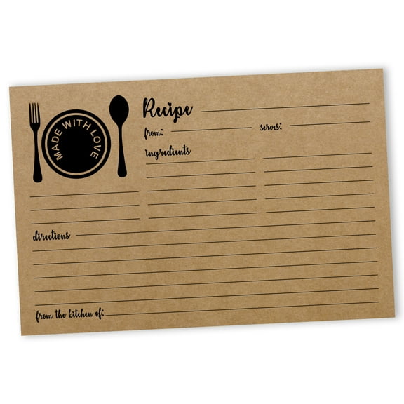 Inkdotpot Recipe Card 6x4 inch Single-Sided Recipe Design Cards Classic Kraft Recipe Cards Wedding-Bridal Shower-Baby Shower- Pack of 50