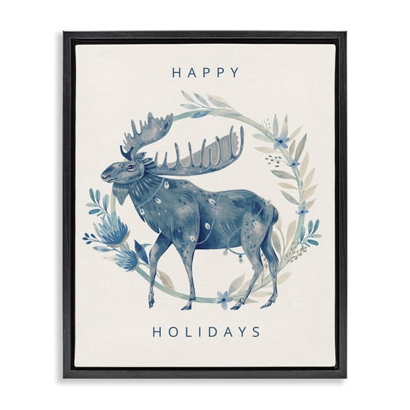 Stupell Industries Rustic Lodge Holiday Greeting with Moose Black Floating Frame Canvas Art, 17 x 21, by Grace Andersson