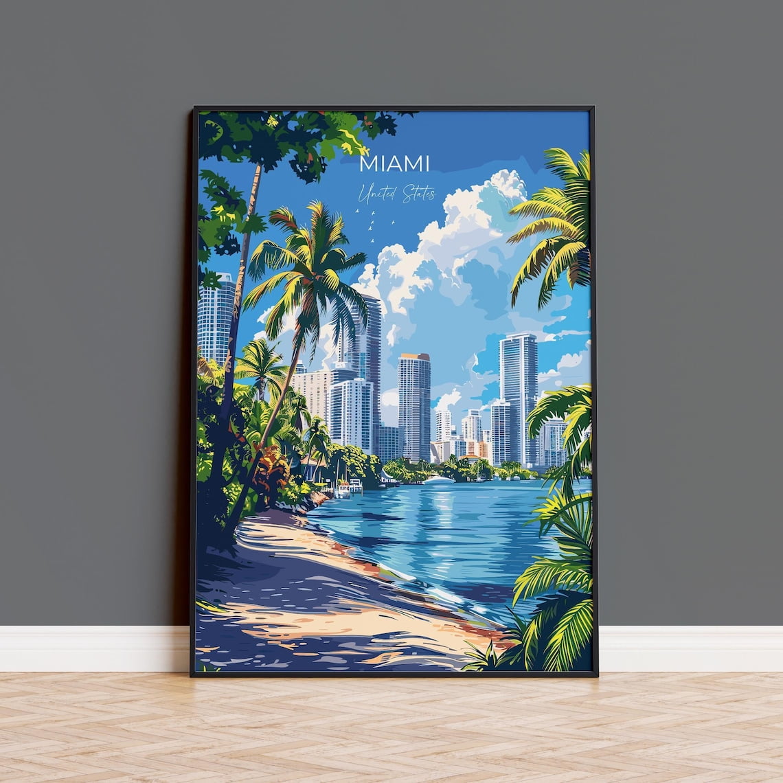 Miami Travel Poster Wall Art Travel Print Of Miami Miami Art Lovers Gift Usa Art Gift