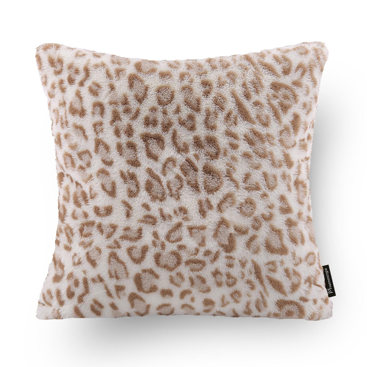 Phantoscope Leopard Plush Faux Fur Throw Pillow Decorative for Home, Couch, Living Room, Bedroom, 18" x 18", Yellow, 2 Pack