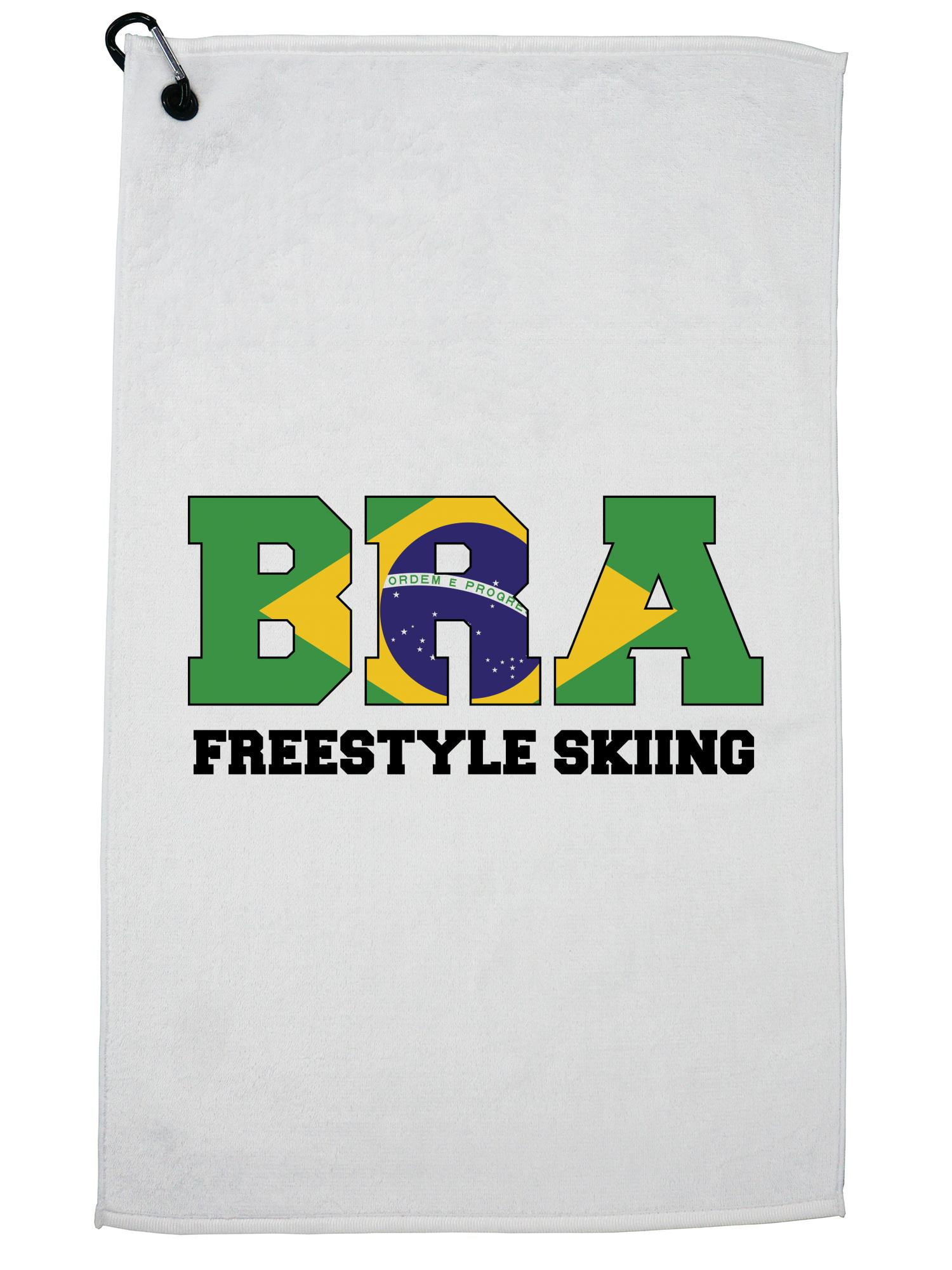 Brazilian Freestyle Skiing Winter Olympic BRA Flag Golf Towel with Carabiner Clip by Hollywood Thread