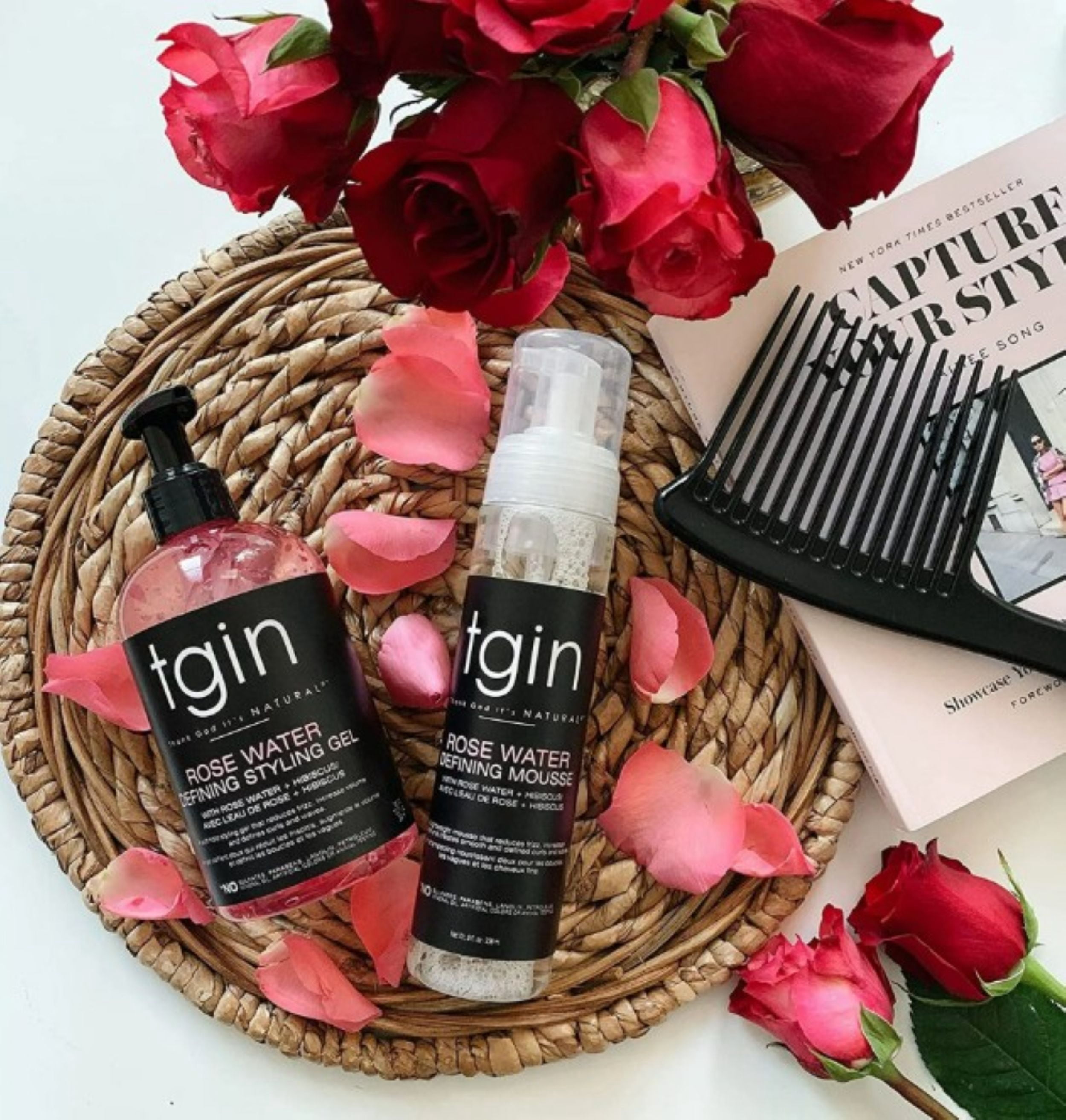(6 pack) TGIN Rose Water Defining Styling Gel – Lightweight Hold Frizz Control