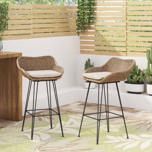 DEGUO 29.25" Wicker Counter Height Bar Stools Set of 2, Modern Rattan Bar Chairs with Metal Frame and Cane Back Cushion ,Living Room/Dining Room/Kitchen