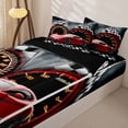 thumbnail image 3 of Castle Fairy Bright Red Racer Zipper Full Size Comforter Sets with Fitted Sheet and 2 Pillowcases for Teenager,Race Track Graphic Zipper Bedding Set,Crimson Gray Tone,4pcs,Black Reversible, 3 of 6