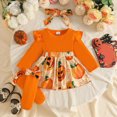 thumbnail image 2 of Gerichy Newborn Baby Girls 3 Piece Halloween Set Pumpkin Ruffle Flutter Sleeve Ribbed Romper with Headband Knee High Socks 0-18 Months, 2 of 6
