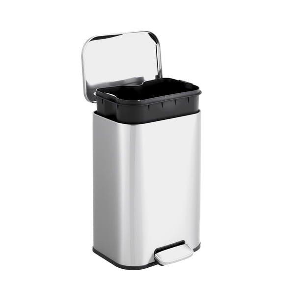 PYY Fingerprint-Proof Stainless Steel Step Trash Can - Soft-Close Lid, Removable Inner Bucket - Modern Kitchen Garbage Bin for Home, Office, Bathroom, 5.2 Gallon/20L - 32.5x27.8x48cm Silver