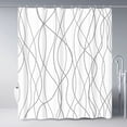 thumbnail image 1 of Cortina de ducha de tela a rayas grises y blancas para baño con 12 ganchos, cortinas de ducha para baño de 72 pulgadas de largo, dobladillo ponderado, accesorios de baño impermeables estilo hotel - l, 1 of 5