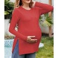 thumbnail image 5 of Edvintorg Fall Winter Maternity Clothes Women Long Sleeve Maternity Shirts Fashion Solid Color Ribbed Round Neck Pregnancy Shirts Casual Classic T Shirts for Pregnant Women, 5 of 7