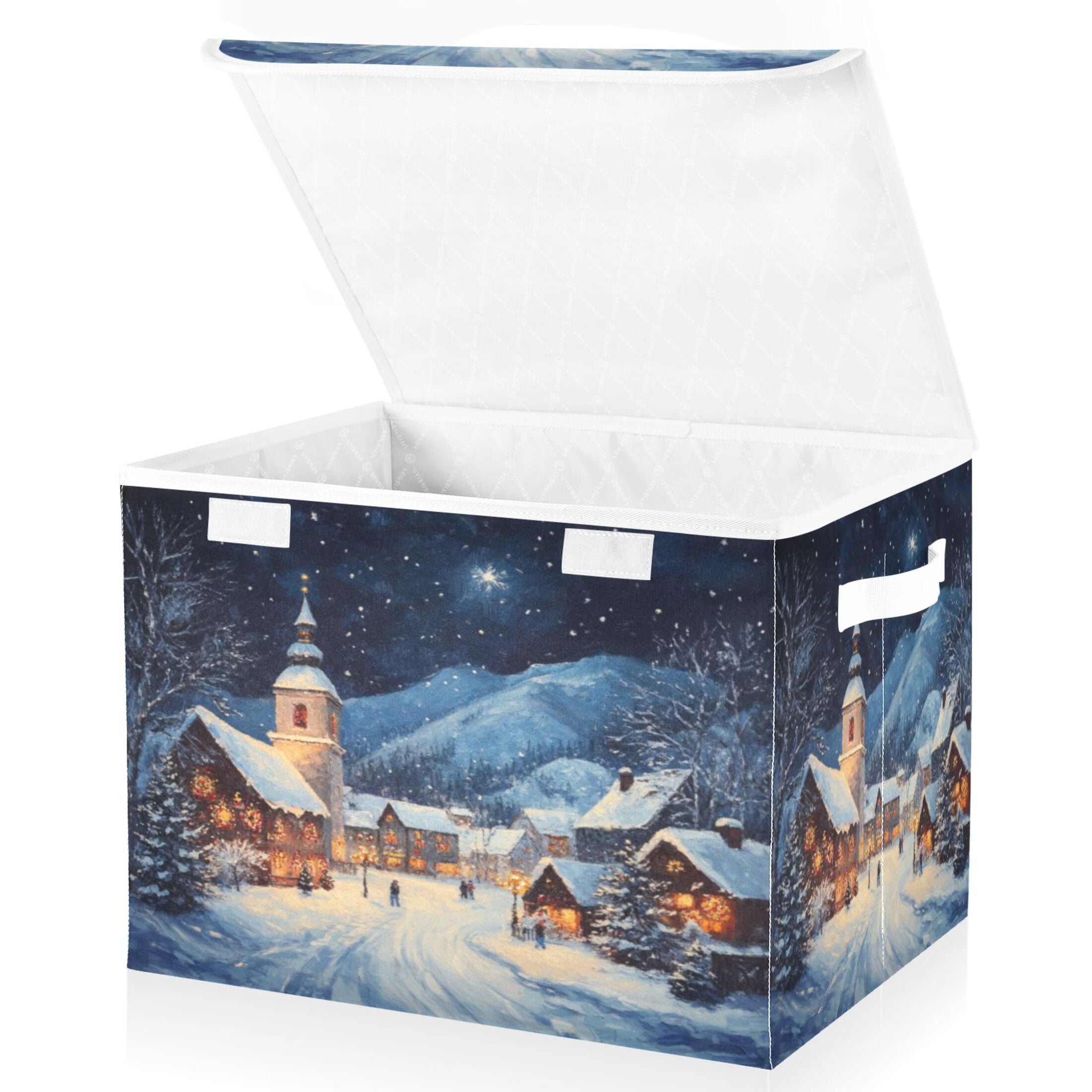 Storage Box With Lid 16.5x12.6x11.8In Foldable Stacked Household Storage Box Christmas Snow Picture