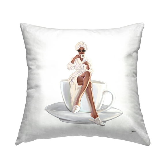 Stupell Industries Trendy Coffee Cup Woman Glam Fashion Design by Ziwei Li Throw Pillow