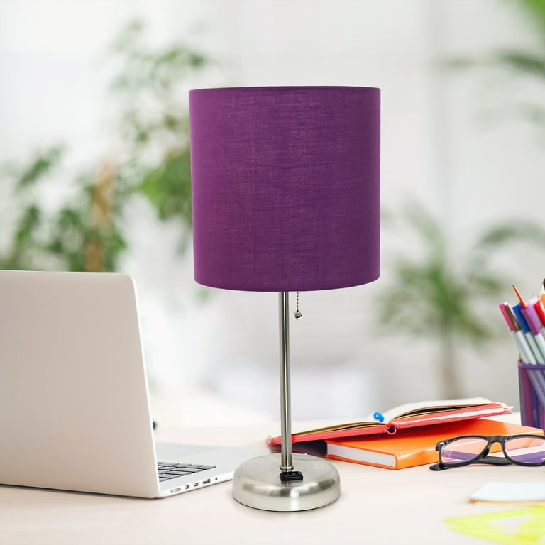 Table Lamp with Charging Port, Modern Desk Lamp, Purple Shade