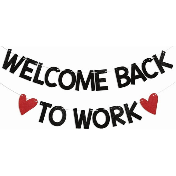 Welcome Back to Work Banner - Work Anniversary Decorations, Job Party Office Party Decor, Welcome Back to Work Decoration Supplies Black Glitter