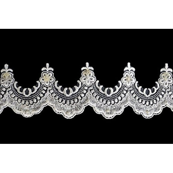 Altotux 2.75" White Organza Bridal Beaded Sequins Embroidery Corded Lace by 2 Yds