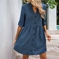 thumbnail image 5 of Mingw Ladies Babydoll Dresses Short Sleeve Shirt Dress Button Up Casual Ruffle Hem Solid Color Loose Mini Dresses M, 5 of 6