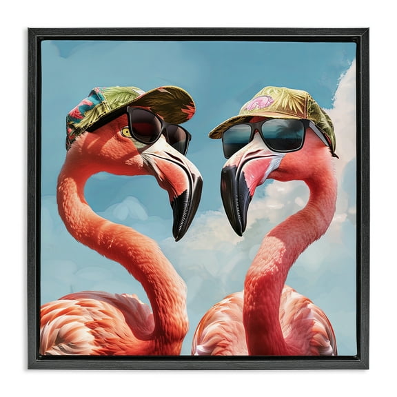 Stupell Industries Flamingos with Tropical Hats Animals Painting Black Floater Framed Canvas Art Print Wall Art, 18 x 18