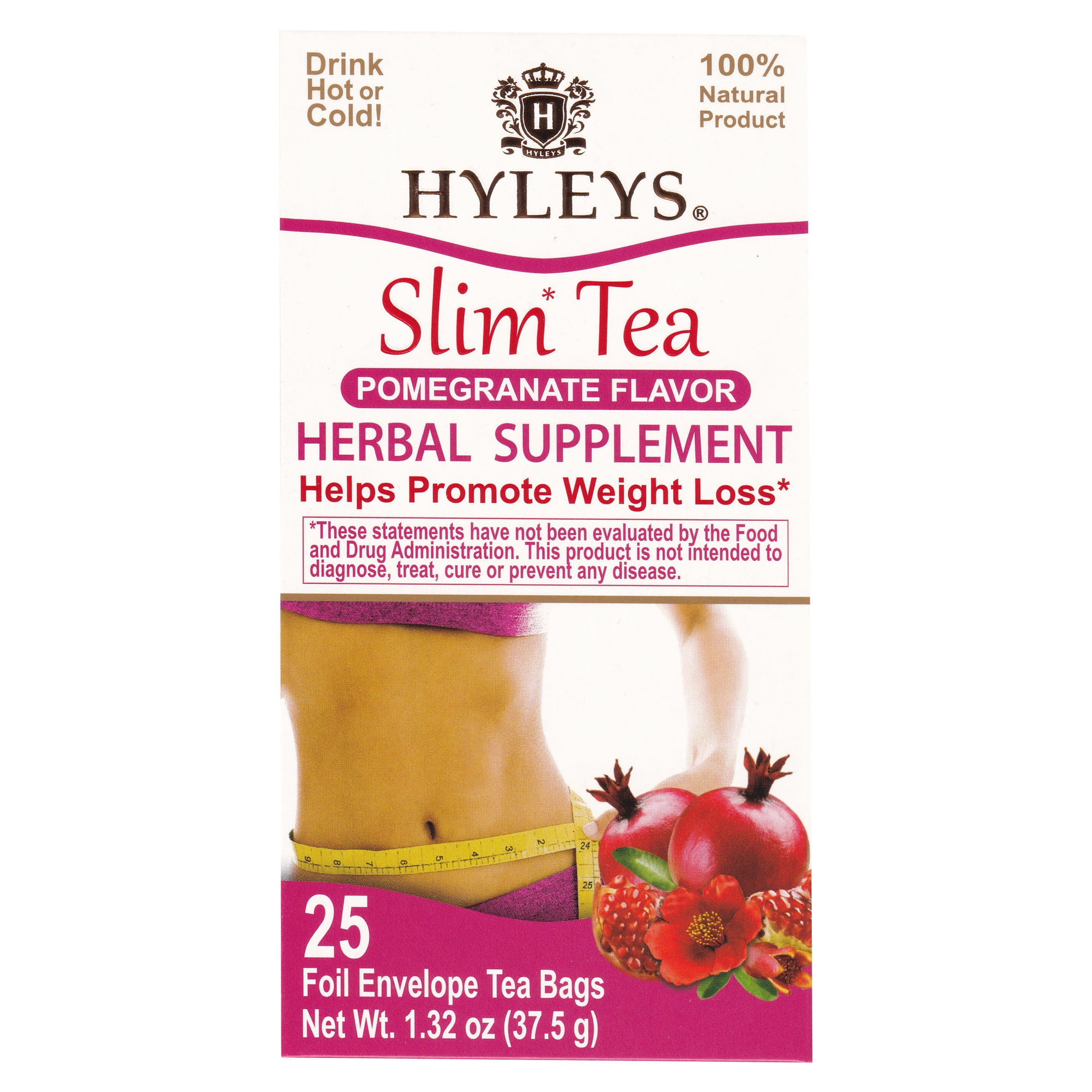 Hyleys Pomegranate Flavor Slim Tea Bags Herbal Supplement, 0.05 oz, 25 count