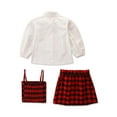 thumbnail image 2 of Qiylii 3Pcs Kids Outfit, Solid Color Lapel Shirt + Plaid Strappy Vest + Skirt, 2 of 9
