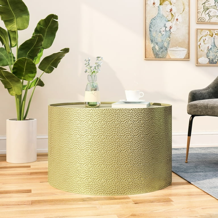 Gdf studio rache modern round coffee table with hammered iron discount