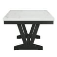 thumbnail image 5 of 6pc Dining Set Contemporary Style White Genuine Marble Rectangular Table Top Dove Gray Upholstery Chairs Nailhead Tufted Bench Black Finish Wooden Solid Wood Dining Room Furniture 18813, 5 of 10