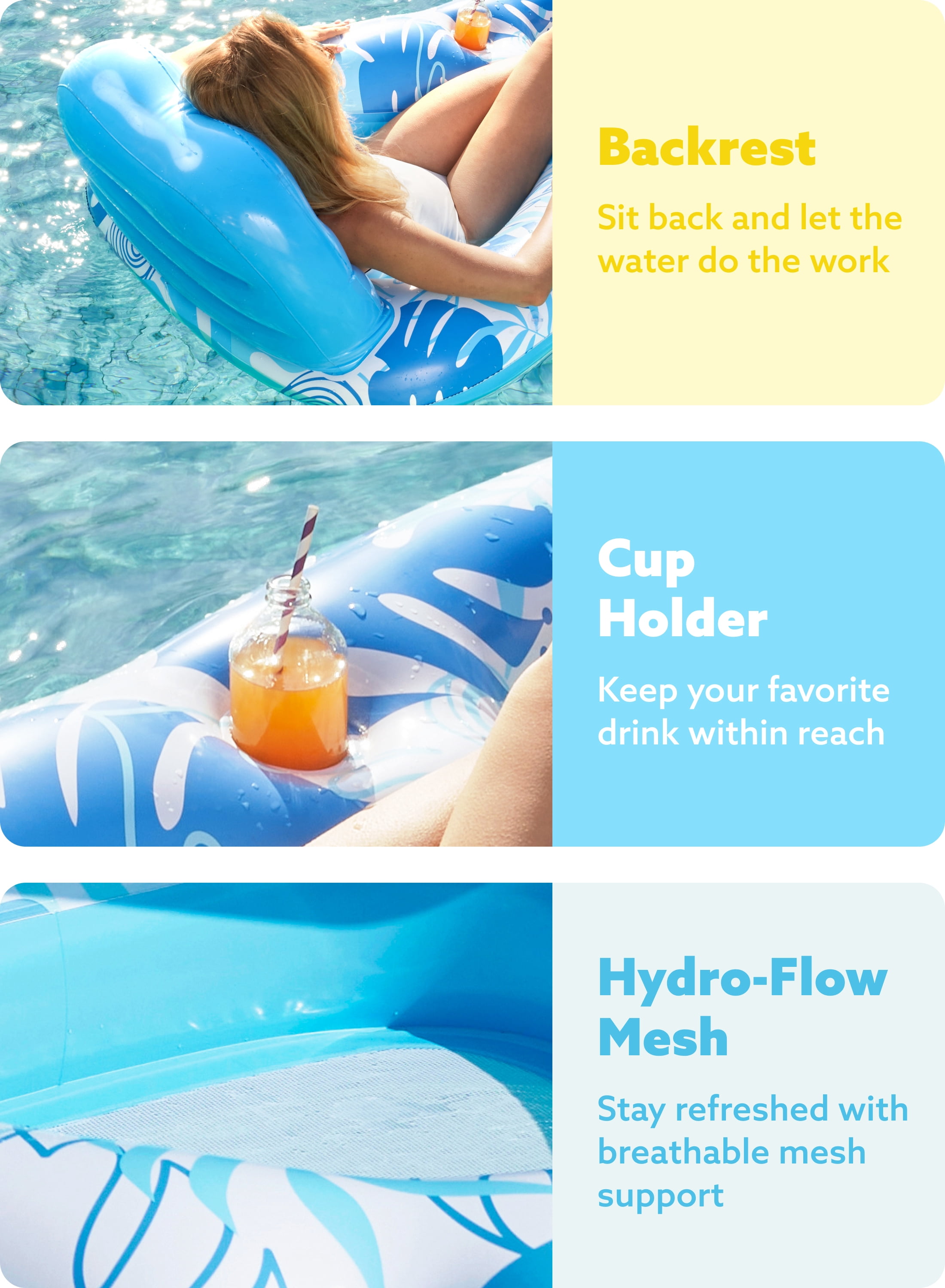 Joyfy Pool Lounge Float with Canopy for Adult, Inflatable Pool Floats Lounger Raft Floaties Water Floating Recliner Chair with Cup Holders Foot Rest Swimming Pool Floaty