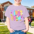 thumbnail image 2 of First Grade Girls T Shirts Letter Print Short Sleeve Back to School Shirt Crewneck Kids Clothes 3-14 Years, 2 of 7