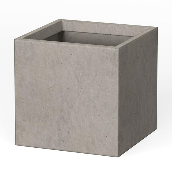 Kante 10 Inch Square Concrete Planter for Outdoor Indoor Home Patio Garden, Large Plant Pot with Drainage Hole and Rubber Plug, Weathered Concrete