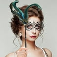 thumbnail image 2 of Women Masquerade Mask with Stick, Handheld Carnival Halloween Mardi Gras Mask,Venetian Party Metal Rhinestone Mask, 2 of 7