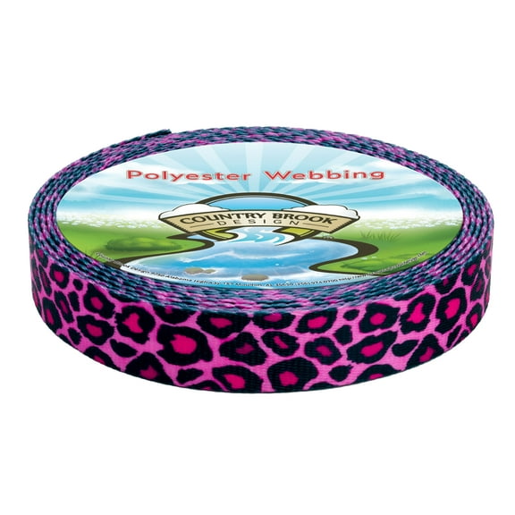 Country Brook Design - Pink Leopard Print Polyester Webbing (1 Inch)