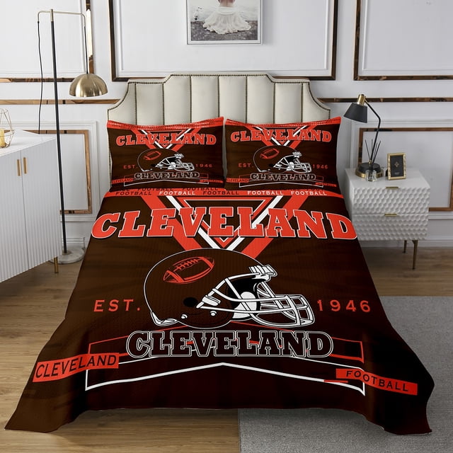 Erosebridal Ensemble de Courtepointe de Football pour Enfants Garçons Adolescents, Ensemble de Couvre-Lit de Sport Grand, Ensemble de Couvre-Lit Rugby pour Fan de Rugby, Couvre-Lit Patchwork avec 2 Taies d'Oreiller Décoration de Chambre (Cleveland)
