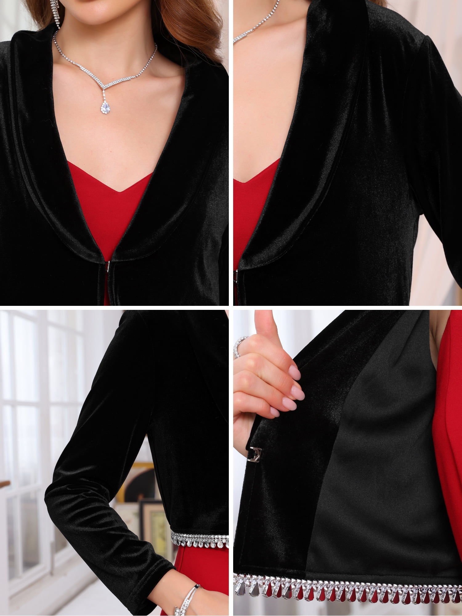 DARING DIVA Women's Elegant Velvet Shrug With Sparkle Trim S Black