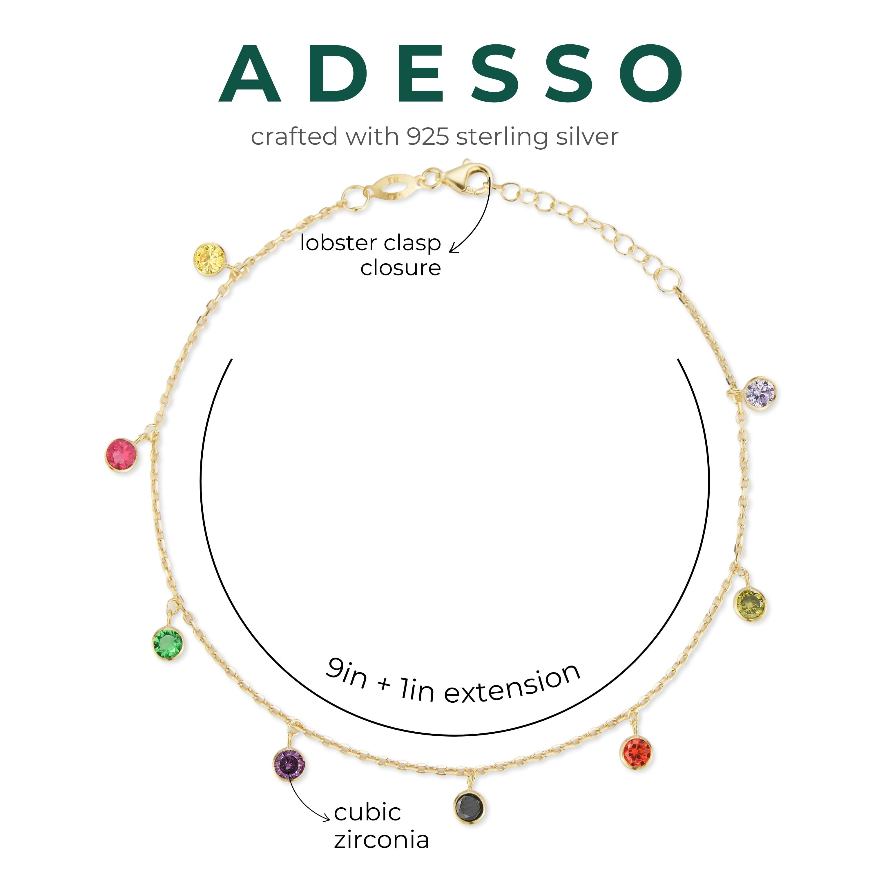 Adesso Milano Jewelry 14K Gold Plated Sterling Silver Dainty Anklet for Women, Adjustable Ankle Bracelets, Gift
