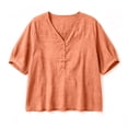 thumbnail image 6 of Zynoxe Womens Casual Cotton Linen Tops for Daily Wear Solid Color Button V-neck Short Sleeve Tops Peasant Gauze Loose Versatile Plus Size Tops Orange XXL, 6 of 8