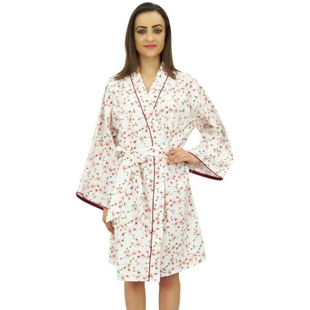 

Bimba Women s White Floral Printed Full Sleeve Bridesmaid Kimono Robe - 14