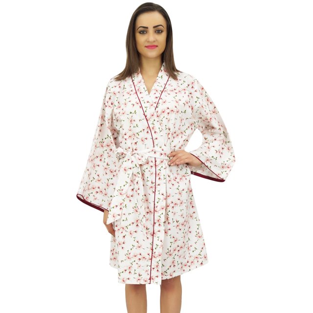 Bimba Women's Leaf Printed Purple Robe Bridesmaid Kimono Cover Up Wrap - 30