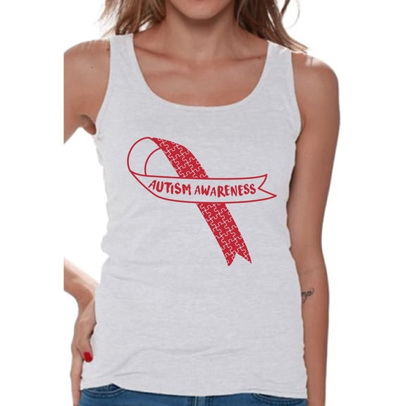 Awkward Styles Autism Awareness Red Ribbon Support Unique Graphic Tank Tops