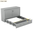 thumbnail image 5 of Queen Size Murphy Bed with Storage Drawers, Wood Wall Bed Cabinet Bed with Sockets & USB Ports, Pulley Structure Design, Extandable Platform Bed for Living Room/Apartment/Loft, Gray, 5 of 9