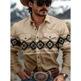 thumbnail image 5 of Mens Western Cowboy Shirts Long Sleeve Shirts with Two Pockets Embroidered Tops Beige XL, 5 of 5