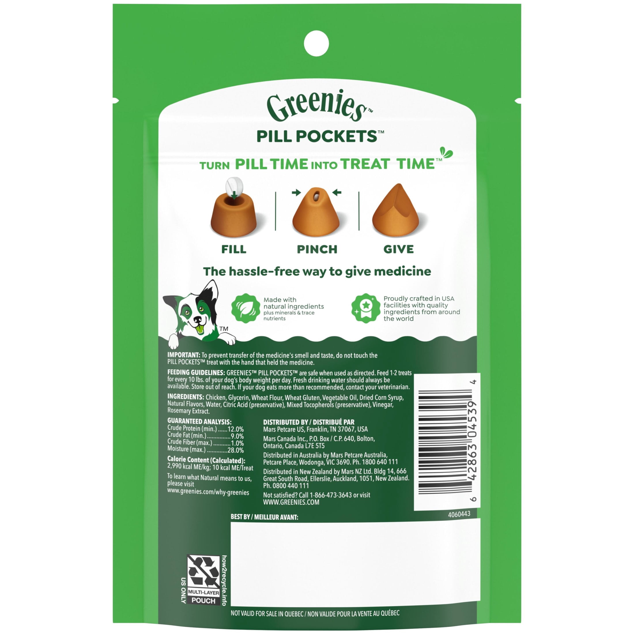 Greenies Pill Pockets for Dogs Chicken Flavor Small Size Soft Dog Treats, 3.2 oz Pouch