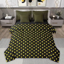 Feelyou Fashion Polkadots Comforter Set 7pcs, Black Yellow Abstract Full Bedding Set