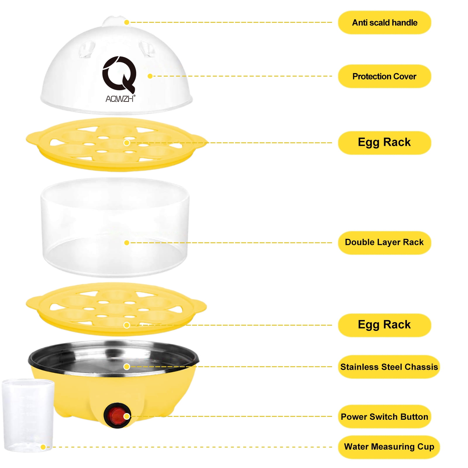 ZJDU Rapid Egg Cooker, Electric Egg Boiler, Noise-Free Hard Boiled Egg  Cooker with Auto Shut Off & 7-Capacity, Suitable for Poached Egg, Scrambled