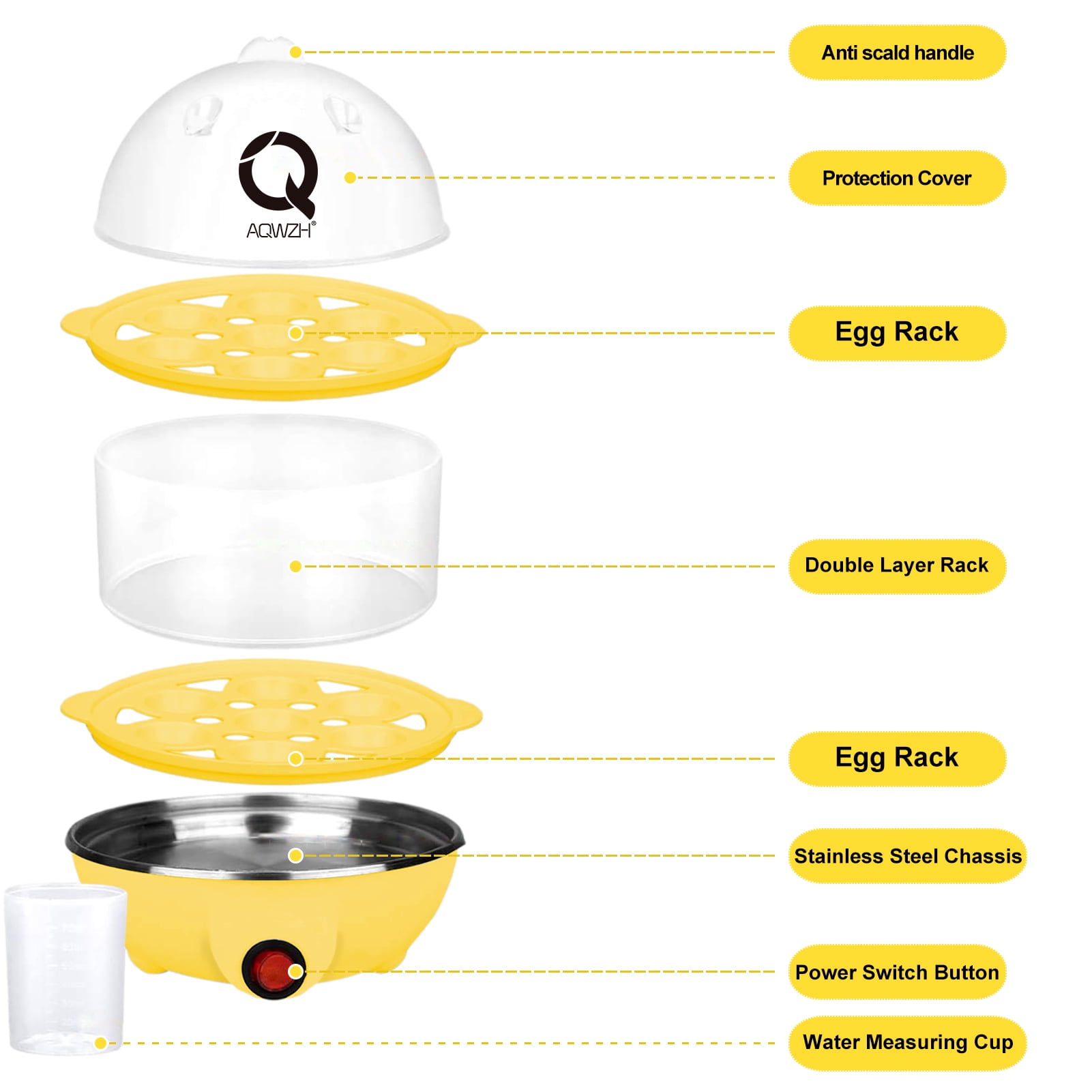 Aqwzh Rapid Egg Cooker Electric for Hard Boiled, Poached, Scrambled Eggs, Omelets, Steamed Vegetables, Seafood, Dumplings, 14 capacity, with Auto Shut Off Feature