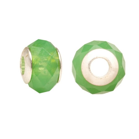 Large Lampwork Bead Opaque Green Diamond Faceted Beauty Large Hole Beads Murano Lampwork European Glass Crystal Charms Beads Spacers Fit Pandora Troll Chamilia Carlo Biagi Zable Snake Chain Charm Bracelets 10x13.5mm 4pcs ()