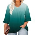 thumbnail image 2 of bnaln Plus Size Tops for Women Clearance Ladies Summer Tops 3/4 Ruffle Sleeve Shirts Casual V-Neck Pleated T-Shirt Loose Fitting Pullover Blouses Trendy Dressy Tshirts Going Out Tops, 2 of 5
